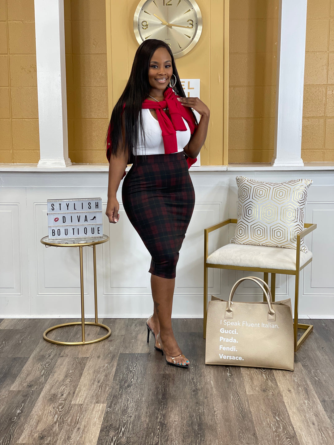 Business Meeting Skirt ONLY up to 3XL (Burgundy Plaid)