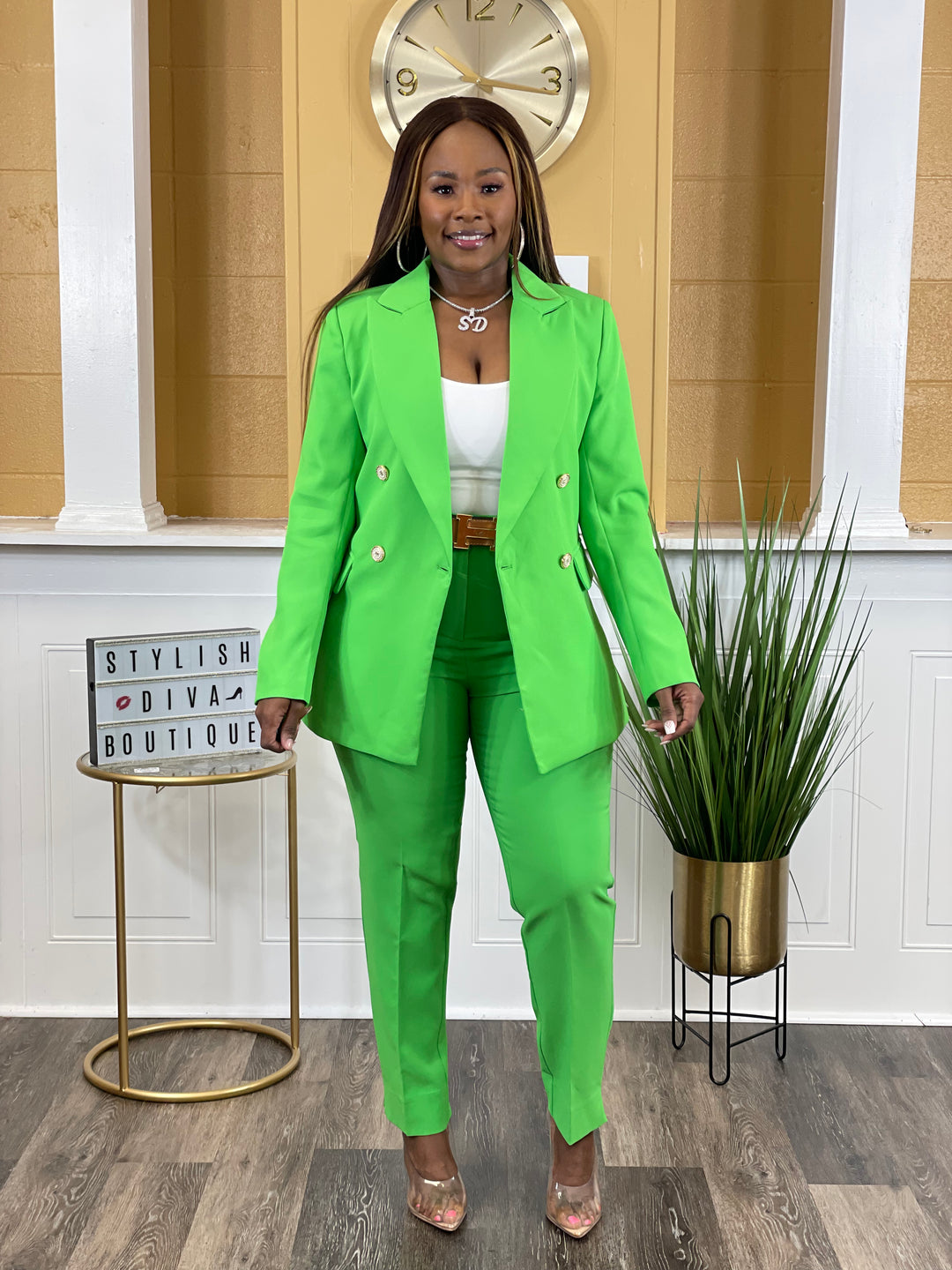 Suited Up Double Breasted Blazer (Lime Green)