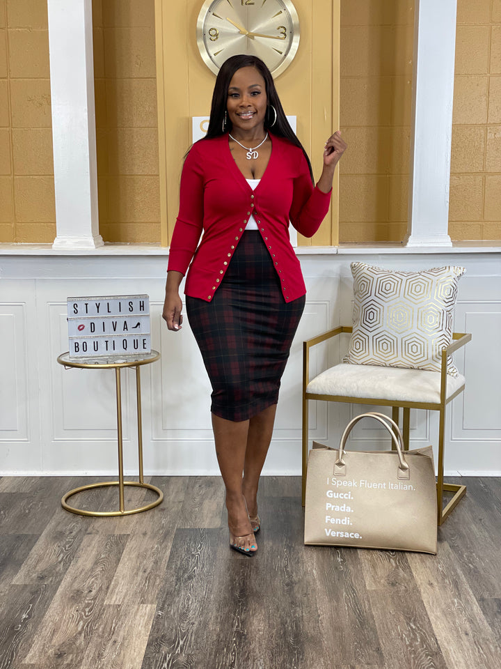 Business Meeting Skirt ONLY up to 3XL (Burgundy Plaid)