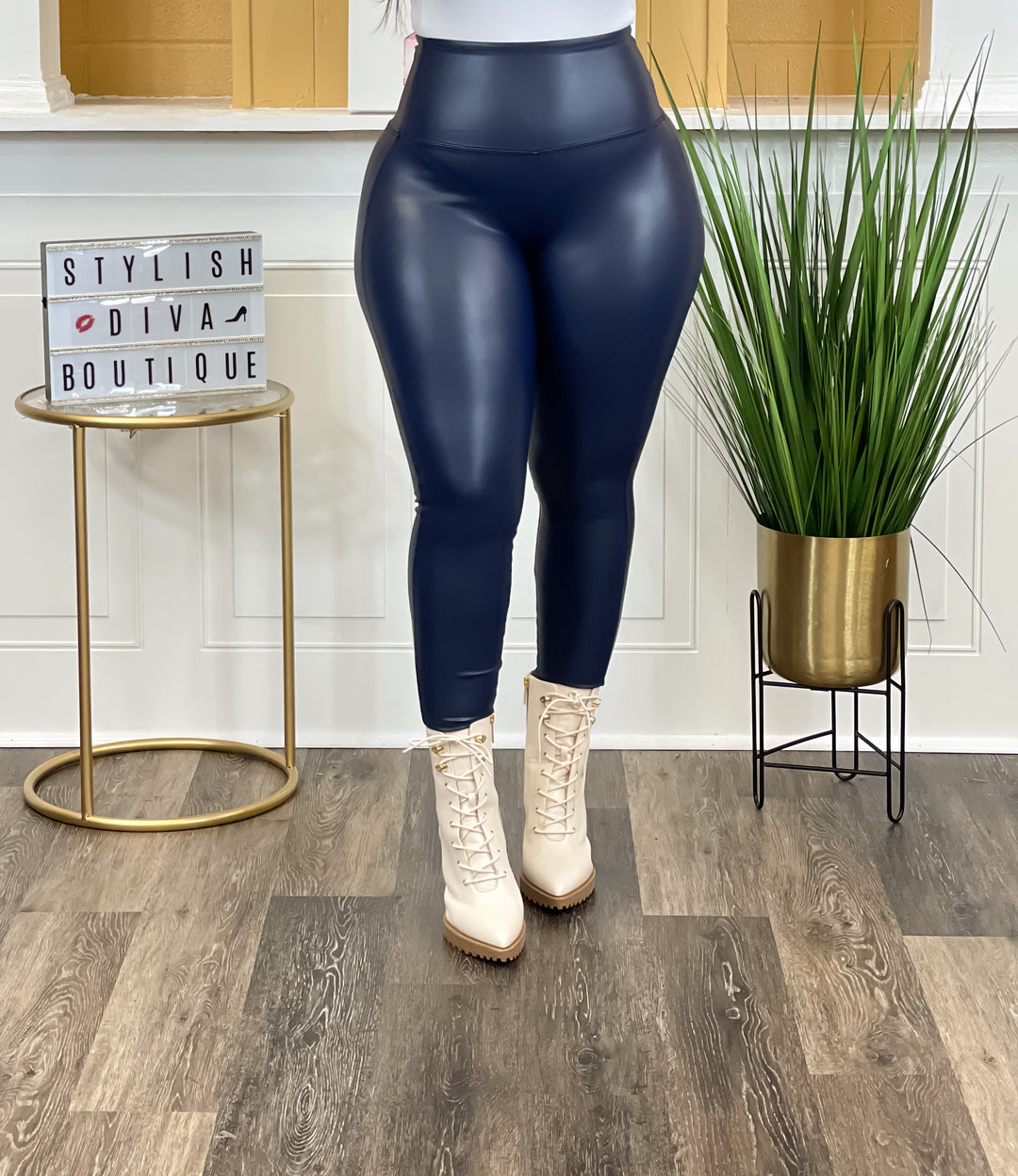 Faux Leather Leggings up to 3XL (Navy)
