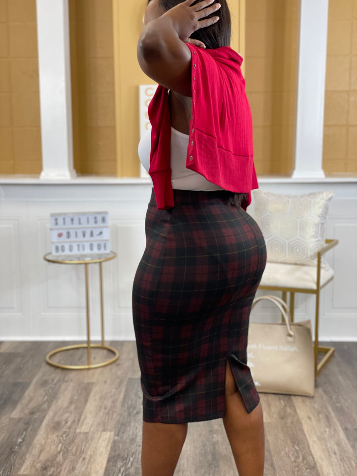 Business Meeting Skirt ONLY up to 3XL (Burgundy Plaid)