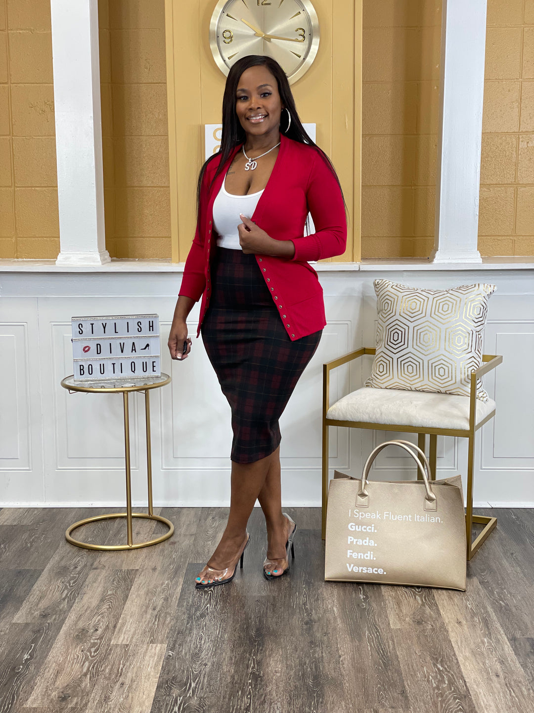 Business Meeting Skirt ONLY up to 3XL (Burgundy Plaid)