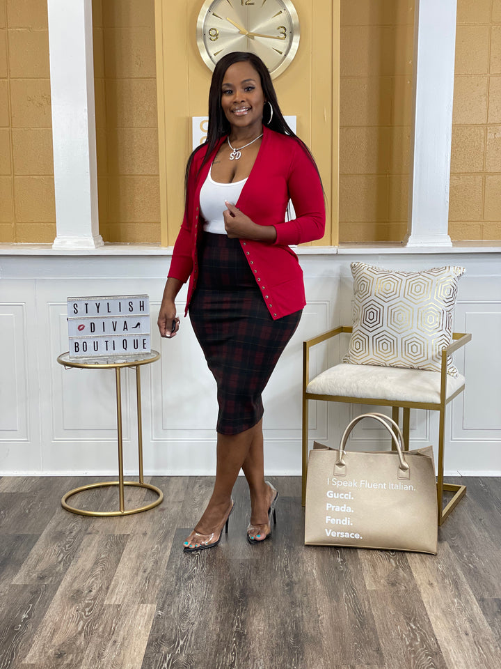 Business Meeting Skirt ONLY up to 3XL (Burgundy Plaid)