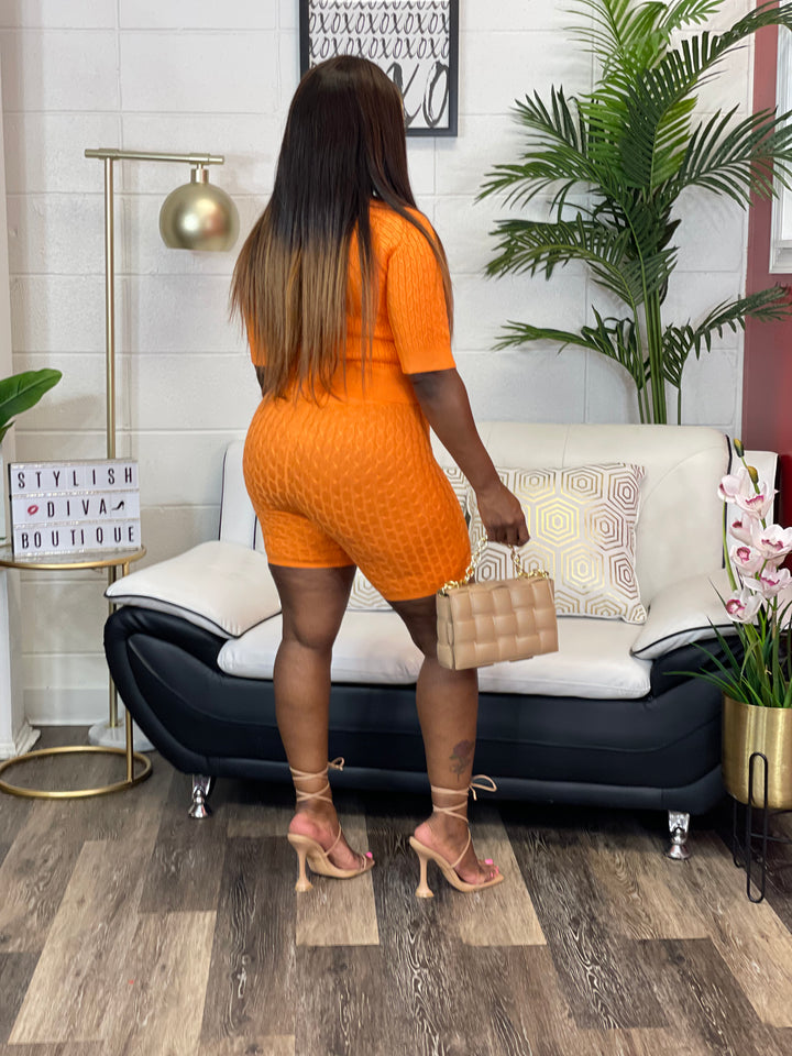 Casually Luxe Cable Knit Short Set (Orange)