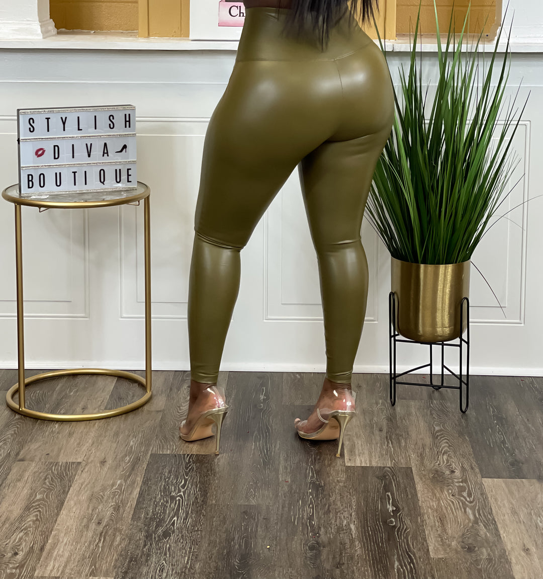 Faux Leather Leggings (Dusty Olive)