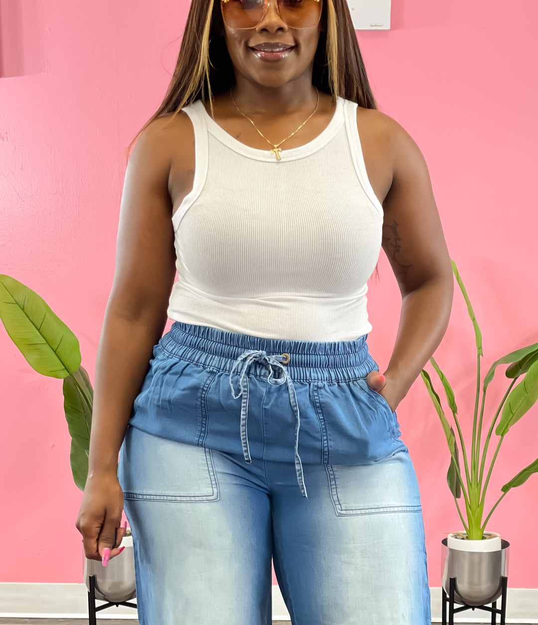 Rayon Ribbed Tank Top (White)