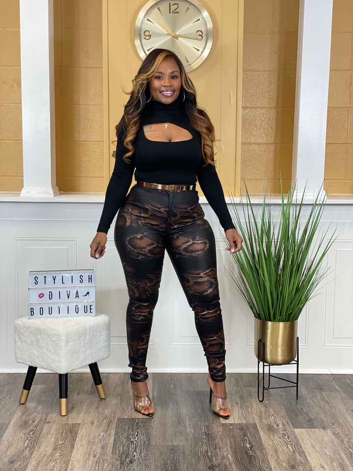 Snake Print High Waist Skinny Jeans up to 3XL (Black)