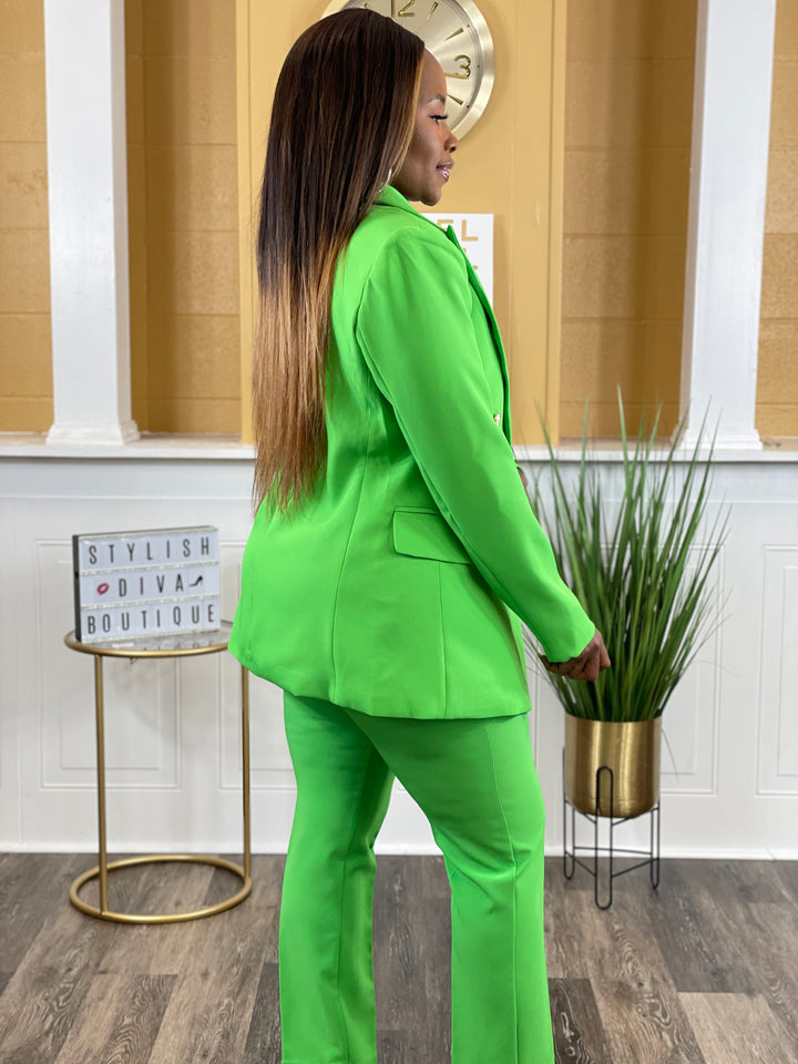 Suited Up Double Breasted Blazer (Lime Green)