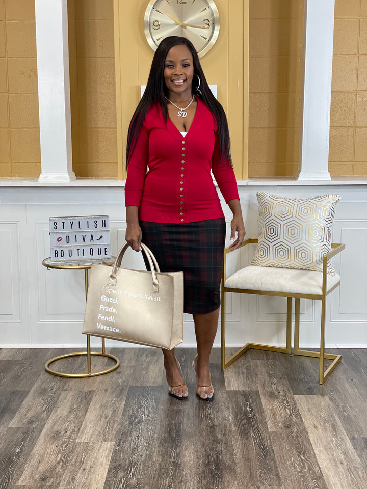 Business Meeting Skirt ONLY up to 3XL (Burgundy Plaid)