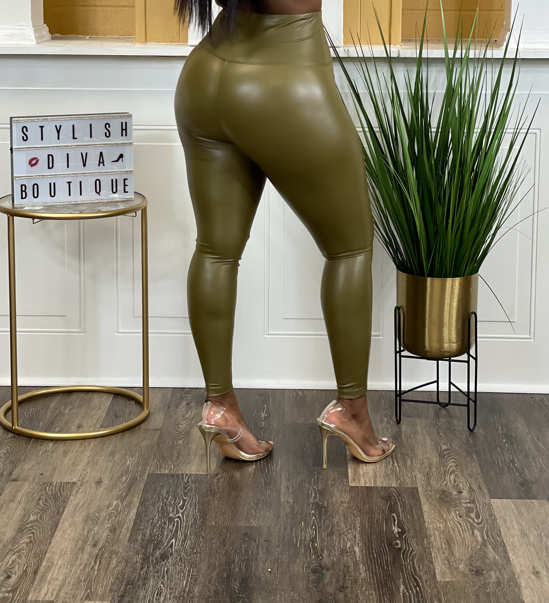 Faux Leather Leggings (Dusty Olive)