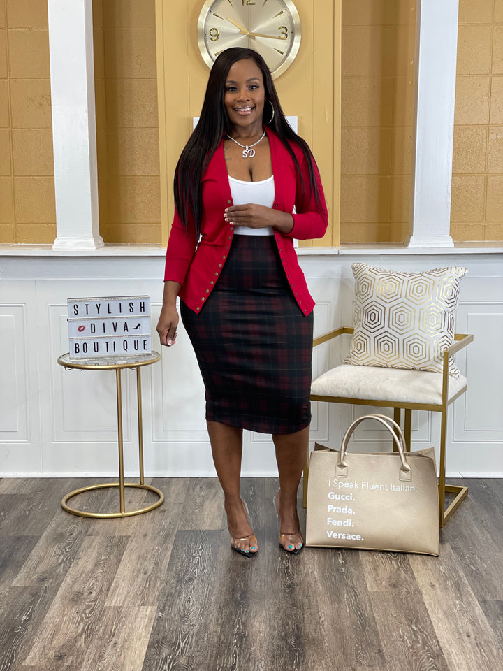 Business Meeting Skirt ONLY up to 3XL (Burgundy Plaid)