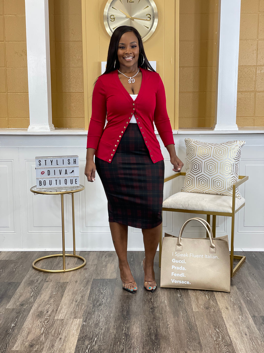 Business Meeting Skirt ONLY up to 3XL (Burgundy Plaid)