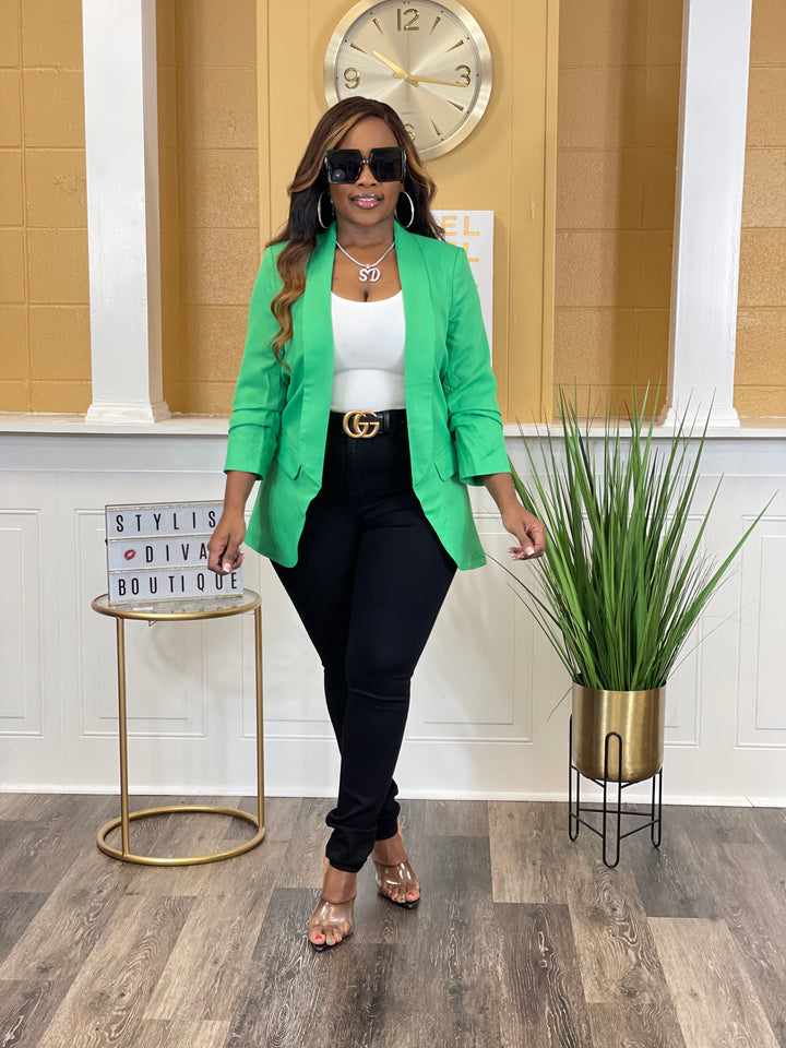 Busy Babe 3/4 Sleeve Blazer up to 3XL (Green)