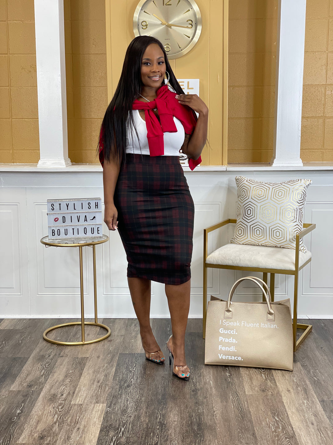 Business Meeting Skirt ONLY up to 3XL (Burgundy Plaid)